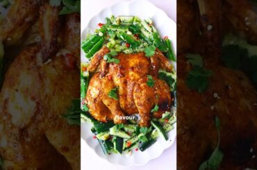 Chilli spatchcock chicken with smashed cucumbers #madewithmellowyellow #chickenrecipe #chilli