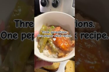 My mom taught me this pepper steak recipe…I’ve taught my youngest. Now we make it together.🤍👩🏻‍🍳