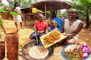 Hot Pepper 🌶  Oil Making , Family Making simple Lunch |African village peaceful life.
