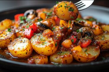 This bell pepper, mushroom, and potato ragout is better than any diet. Vegan, healthy, and aromatic.