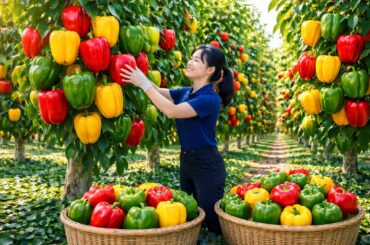 Harvesting Colorful Bell Peppers & Recipe | A Satisfying Day in My Farm Life 🧺🌿