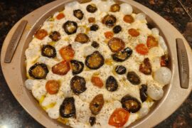 Candied jalapeno-topped focaccia bread. Sweet and spicy and delicious!