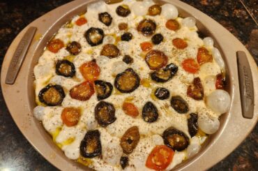 Candied jalapeno-topped focaccia bread. Sweet and spicy and delicious!