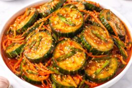This gochugaru cucumber kimchi is dangerously snackable