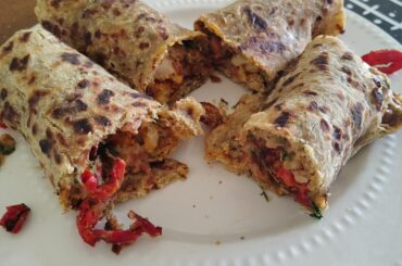 Refried bean, air fried potato onions n peppers burritos on homemade tortillas