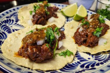Tacos de cachetes with homemade tortillas.
