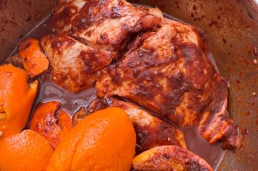 Grilled chicken in pasilla and ancho marinade