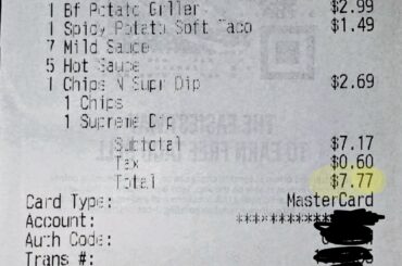 Total came out to $7.77 tonight