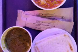 Spicy Curry Noodle and Spiced Mutton Soup with White Bread and White Coffee as neutralizer
