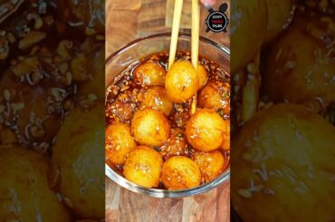 Chilli Garlic Potato Balls | Soft, Glossy & Chewy Snack | Korean Potato Balls #Shorts
