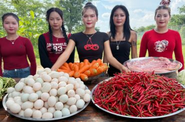 Amazing cooking delicious chili and egg recipe - yummy food countryside recipe
