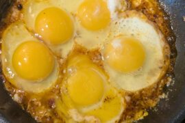 Paw eggs in extra spicy fly by Jing chili oil