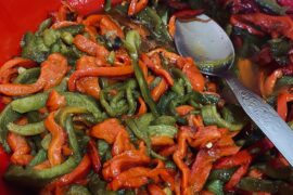 Fermented peppers for a Portuguese street feast. 2% brine, 6 days, combined with roasted