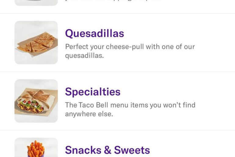 No drink menu in Taco Bell app