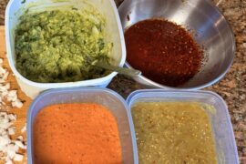 4 different salsas for Birria tacos.