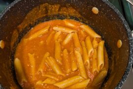 Tomato and chorizo soup pasta
