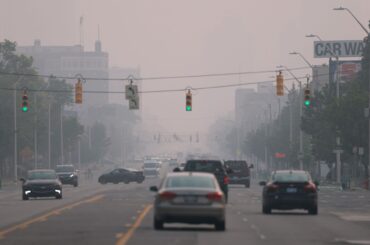 Canadian wildfire smoke as seen on the streets of Detroit.