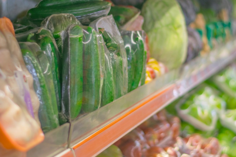 Fresh produce on a grocery aisle