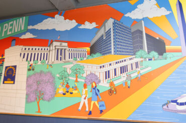 Colorful mural inside Just Salad’s Washington, D.C., location showing local landmarks and the Potomac waterfront.
