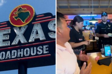 Texas Roadhouse customer gets served by a police officer