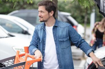 man in a grocery store parking lot
