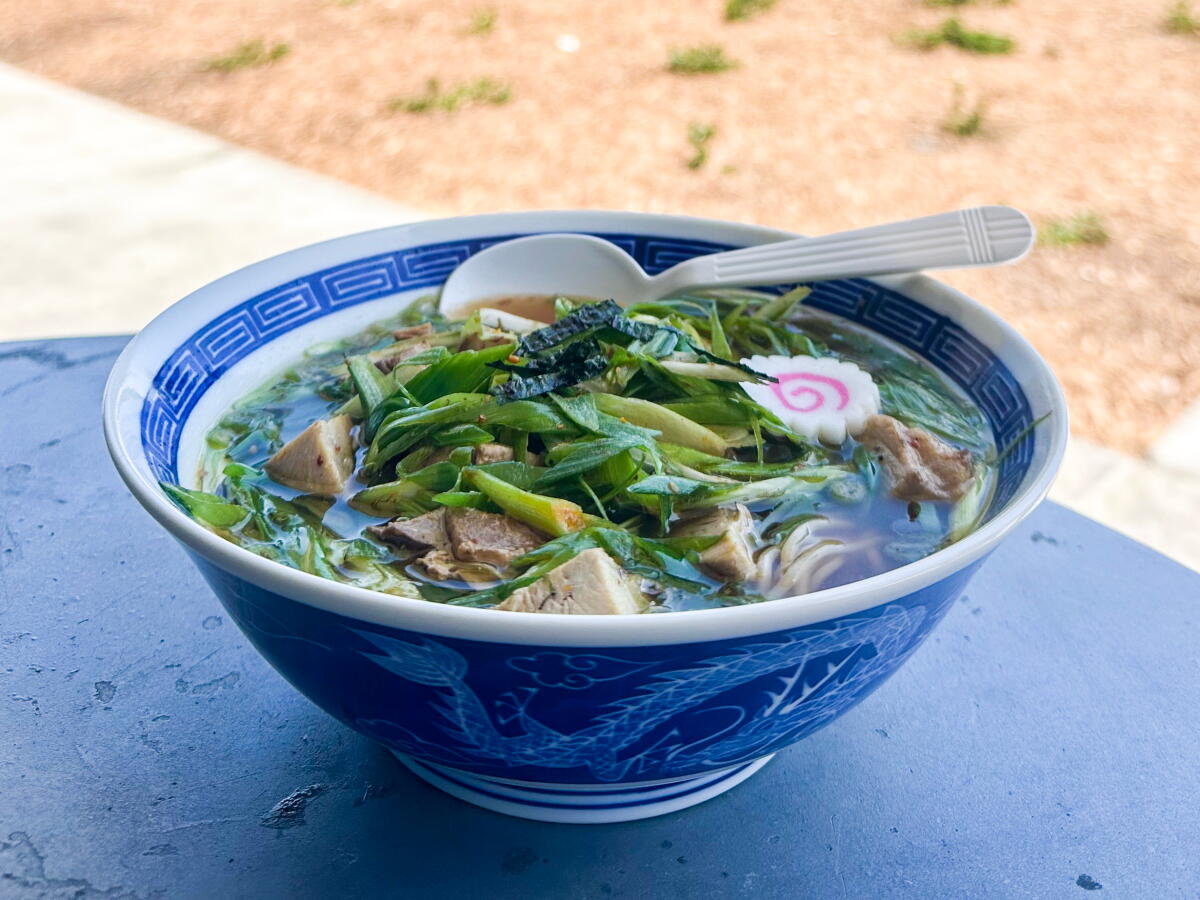 Negi shoyu ramen prepared by Keizo Shimamoto at Shimamoto Noodle.