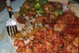 Homemade Spicy garlic kimchi withThai birds eye chilles and schezwan chicken