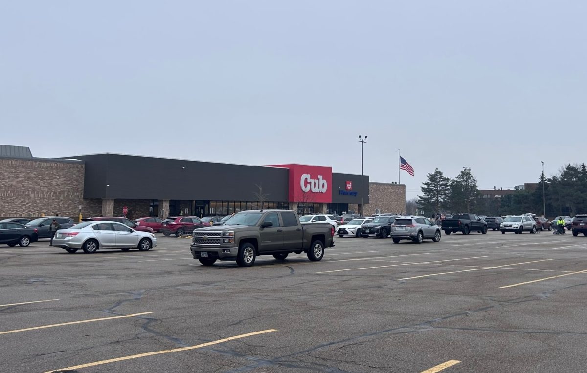 A Cub Foods parking lot on a cloudy day.