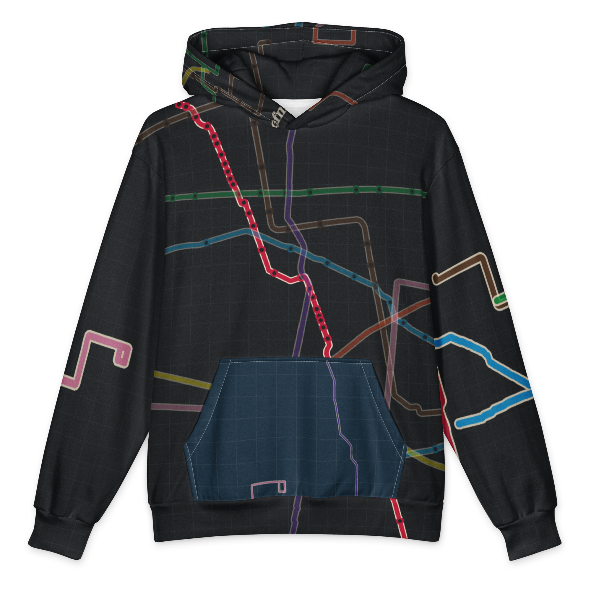 Chicago Transit Signal Field oversized cotton hoodie with all eight rail routes, primary view