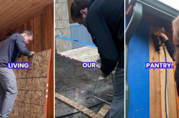 People building a home food pantry.