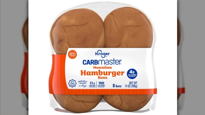 Kroger Carbmaster Hawaiian Hamburger Buns on a white background.