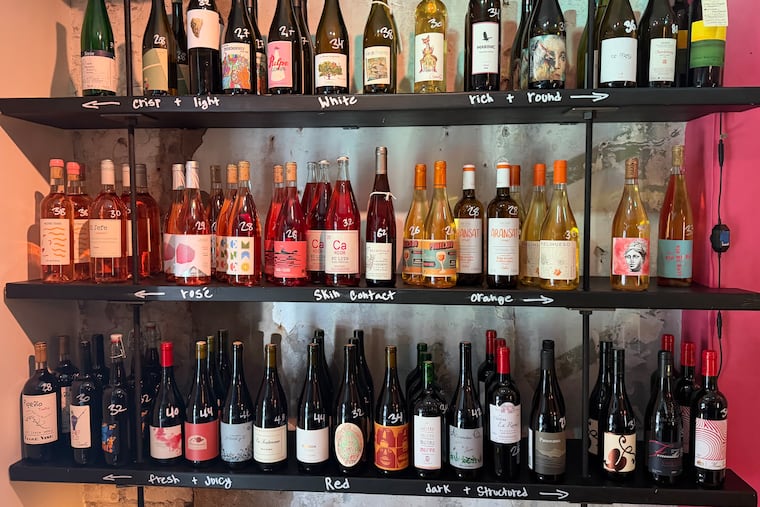 The wine shop at wood-fired restaurant Sally prioritizes natural producers and spans one wall.