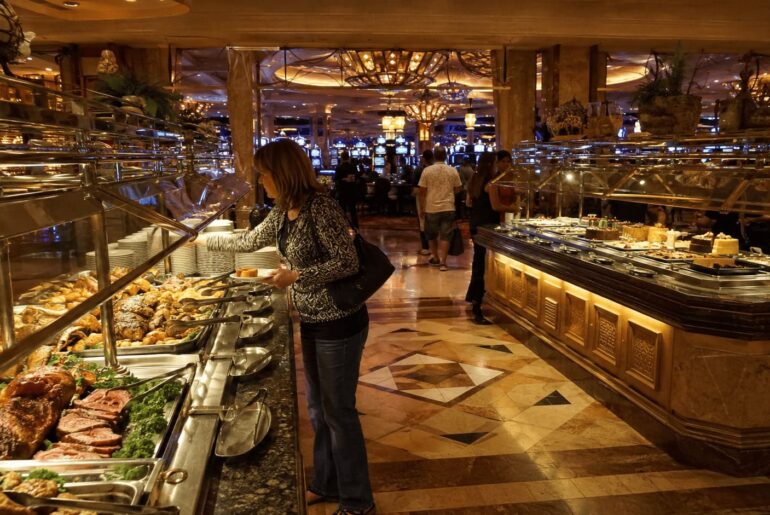 Diners at an old-school Las Vegas casino buffet, the loss leader that feeds the gambling floor