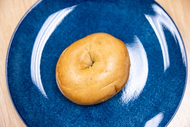 A plain bagel from Baker's Crust Bagel is seen prior to the bagel taste test on Wednesday, Sept. 23, 2026. (Kendall Warner/The Virginian-Pilot)