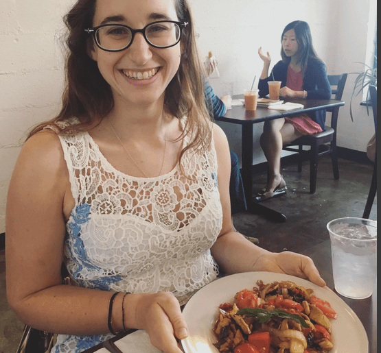 She broke the record for the spiciest dish eaten in one sitting at her local Thai restaurant. Pad Horapa Thai Hot x9 included some sort of mix of ghost peppers and Carolina reapers. She has since broken her own record there with Thai Hot x11!