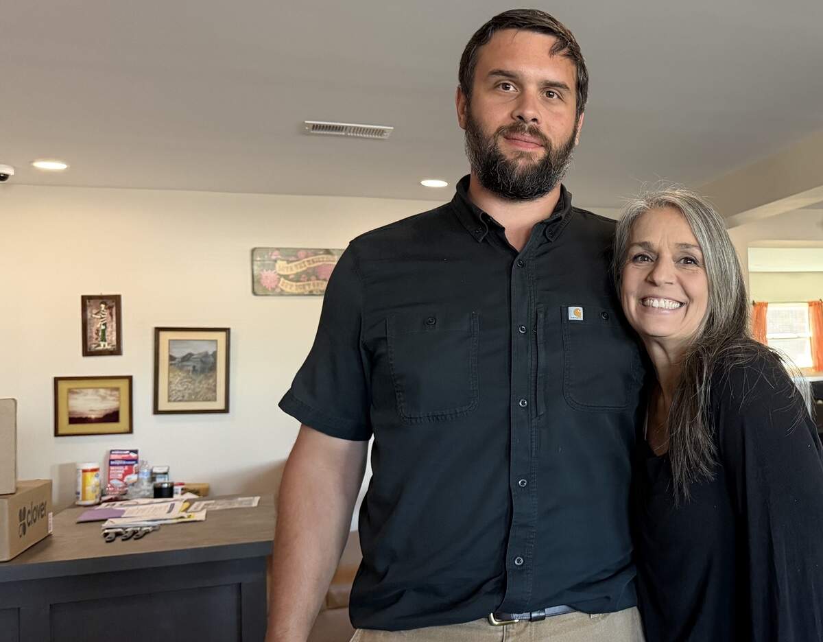 Kopper Kettle owner Sara Morris’ son, Marc, dropped in during a break in his workday to check in.