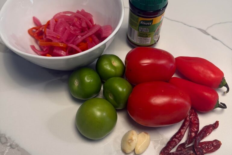 Salsa Roja with pickled red onion / peppers